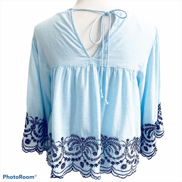 Zara Pinstripe Embroidered Top - Picture 2 of 12